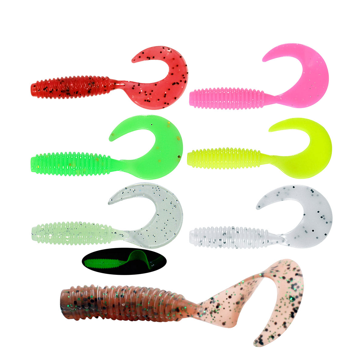 Curly-Tail Swim-Bait Bass Fishing Lures 1.57"/1.96"/2.36"/2.56"/2.75" 7 Colors for Saltwater Freshwater Bass