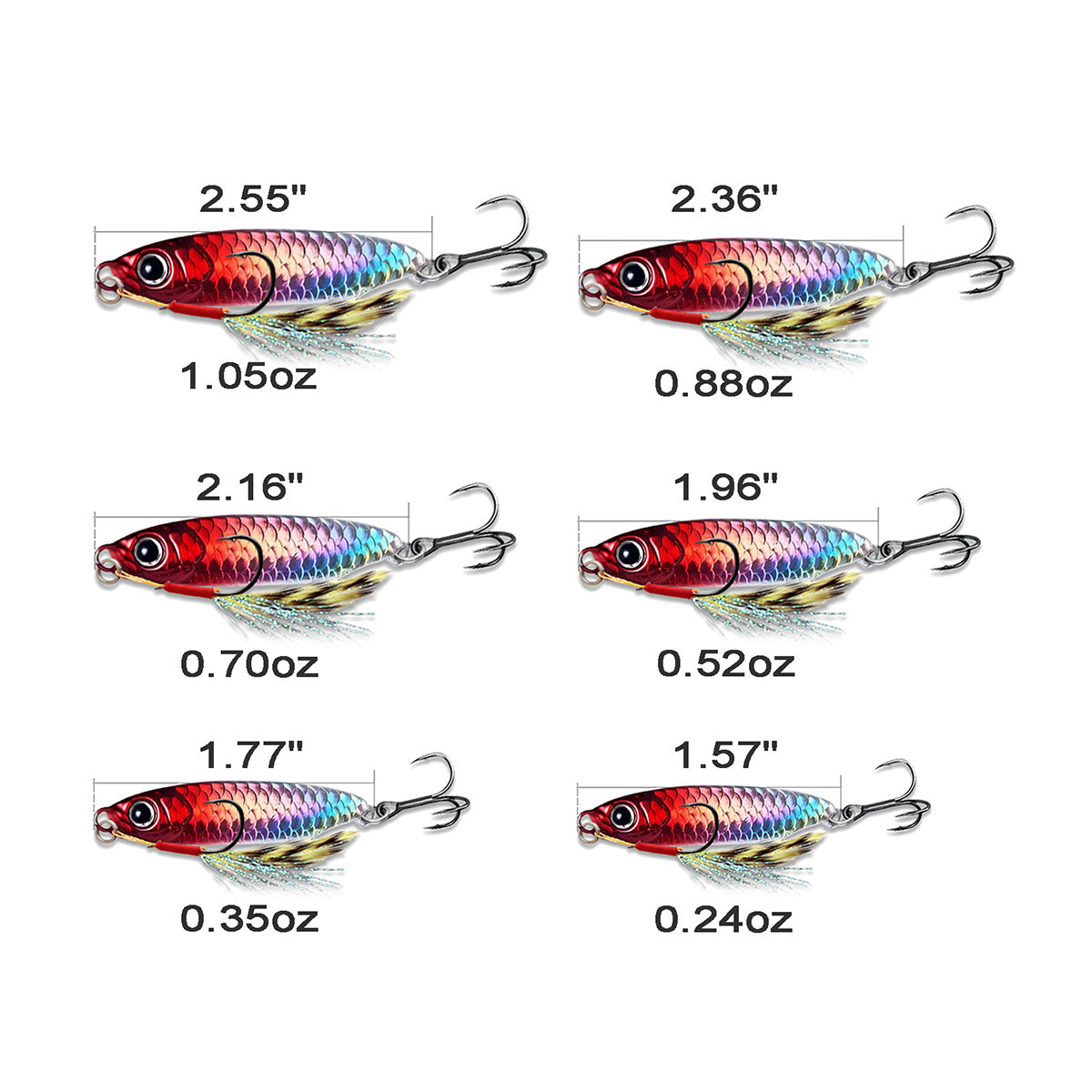 8pcs Fishing Bait Spoons Set 1.57-2.55" 0.24-1.05oz for Saltwater Tuna Salmon Grouper Freshwater Bass Fishing