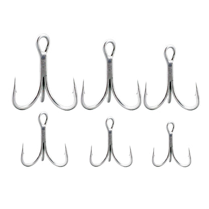 50pcs Fishing Treble Hooks with 50pcs Split Rings Set 4-14# 6sizes High Carbon Steel Hooks 3X Strong Sharp Round Bend