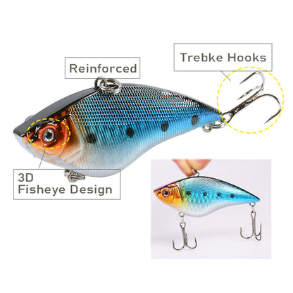 6pcs Fishing Hard Bait Minnow VIB Sinking Lure 2.75" 0.56oz with 6# Treble Hook Life-Like Swimbait for Bass Trout Walleye Redfish