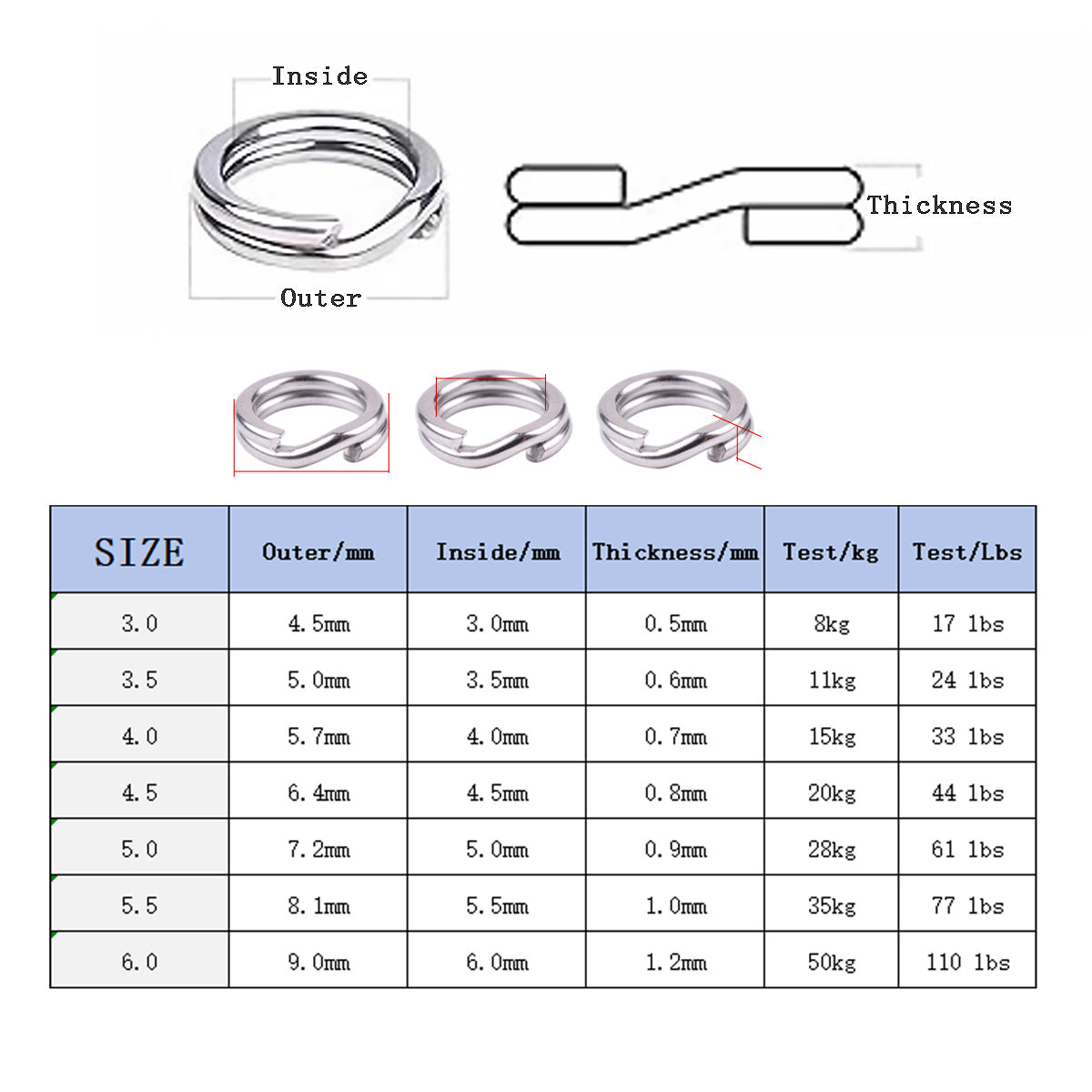 Split Rings Fishing Accessories 100Pcs Stainless Steel Saltwater Treble Hooks Terminal Tackle Connector