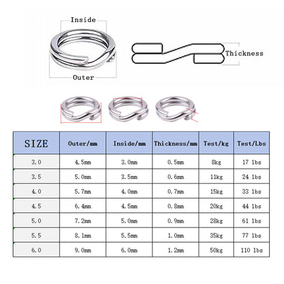 Split Rings Fishing Accessories 100Pcs Stainless Steel Saltwater Treble Hooks Terminal Tackle Connector