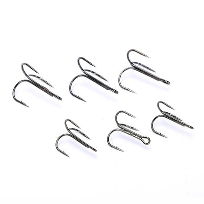 100pcs Fishing Treble Hooks Set 12sizes High Carbon Steel Hooks Round Bend