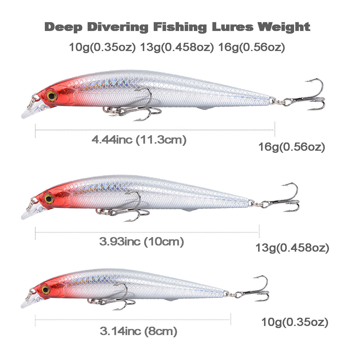 6pcs Minnow Floating Shallow/Deep Divering Fishing Lures Bait Set 3.14"/3.93"/4.44" with Treble Hook for Bass Trout Walleye Redfish