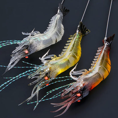 10pcs Fishing Lures Shrimp Baits Set 3.54" 1/4oz Premium Soft Shrimp Fishing Tackle with Luminous Sharp Hooks