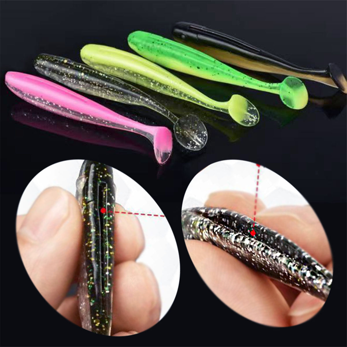 50/100pcs Soft Fishing Lures Plastic Paddle Tail Swim Baits Jig Head Kit 5 Mixed Colors 2.16"/2.48" for Bass Trout Walleye