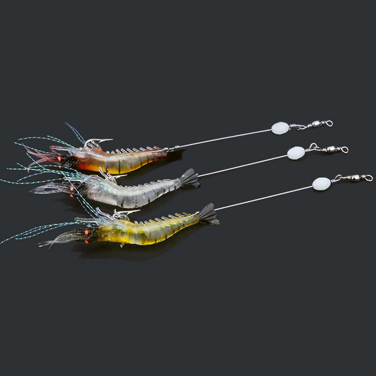 10pcs Fishing Lures Shrimp Baits Set 3.54" 1/4oz Premium Soft Shrimp Fishing Tackle with Luminous Sharp Hooks