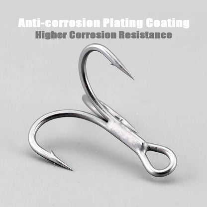 50pcs Fishing Treble Hooks with 50pcs Split Rings Set 4-14# 6sizes High Carbon Steel Hooks 3X Strong Sharp Round Bend