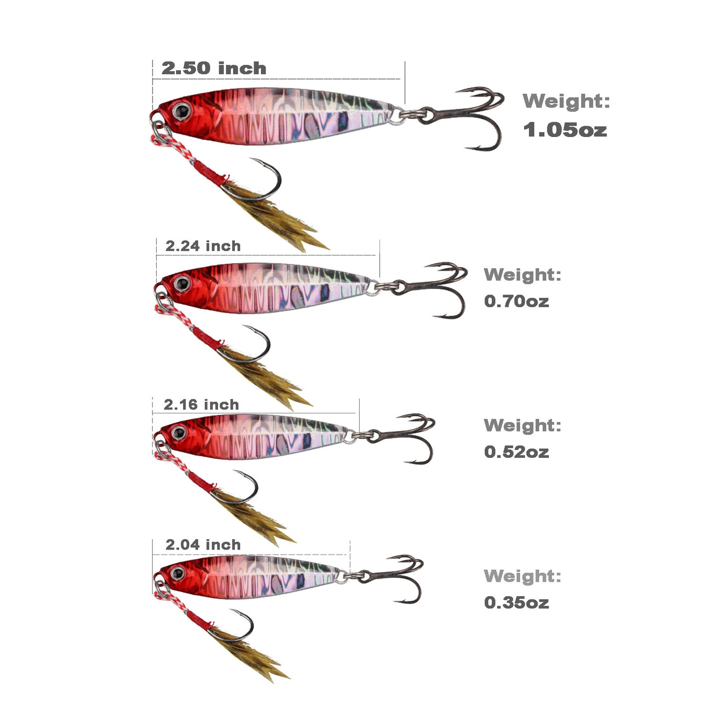 6pcs Fishing Jigging Lures Spoons with Assist Hook and Treble Hook 2.04/2.16/2.24/2.5" 0.35-1.0oz