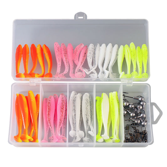 61pcs Soft Fishing Lures Plastic Paddle Tail Swim Baits Jig Head Kit for Bass Trout Walleye - CFROD