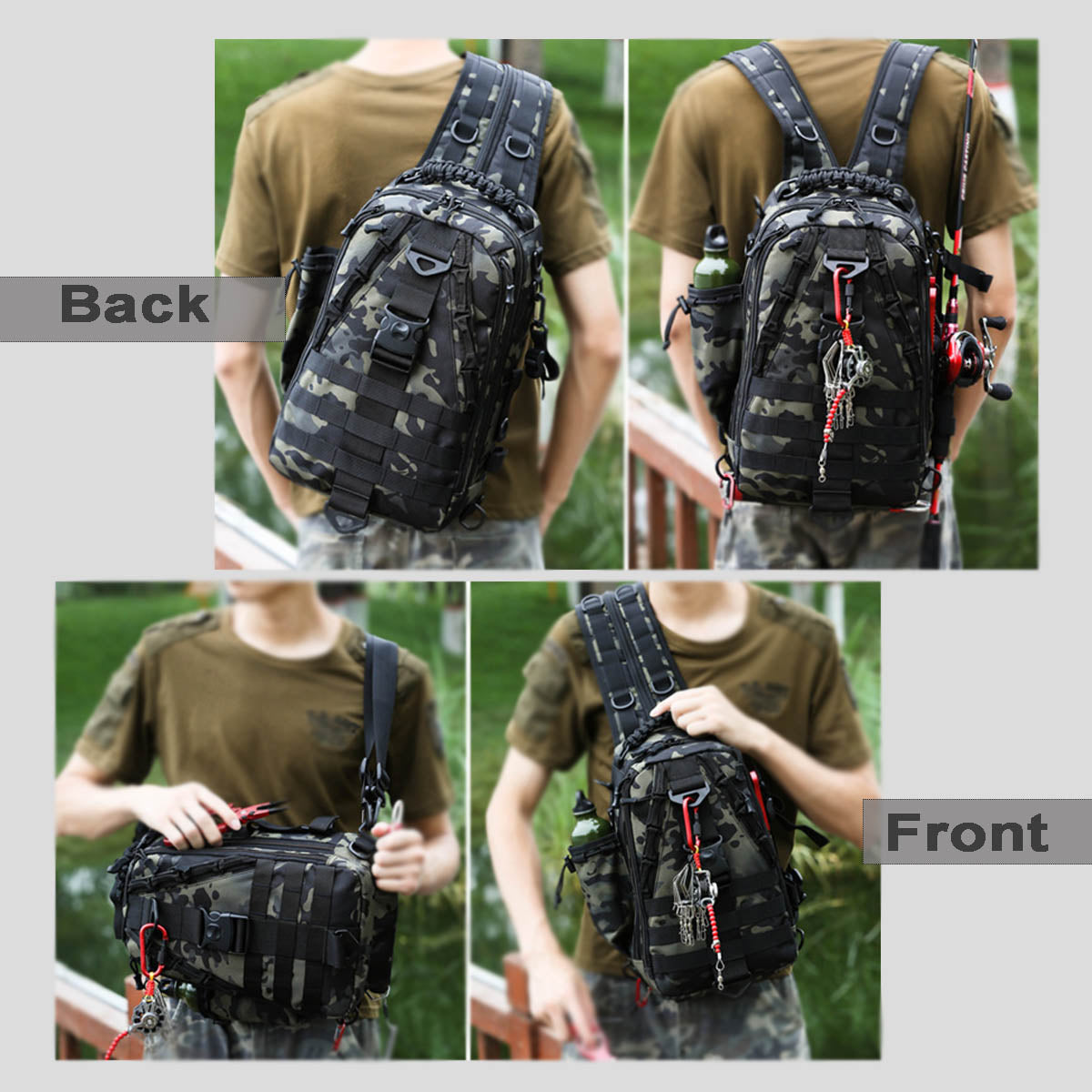 Fishing Backpack with Rod Holder Large Capacity 17" Lightweight Waterproof