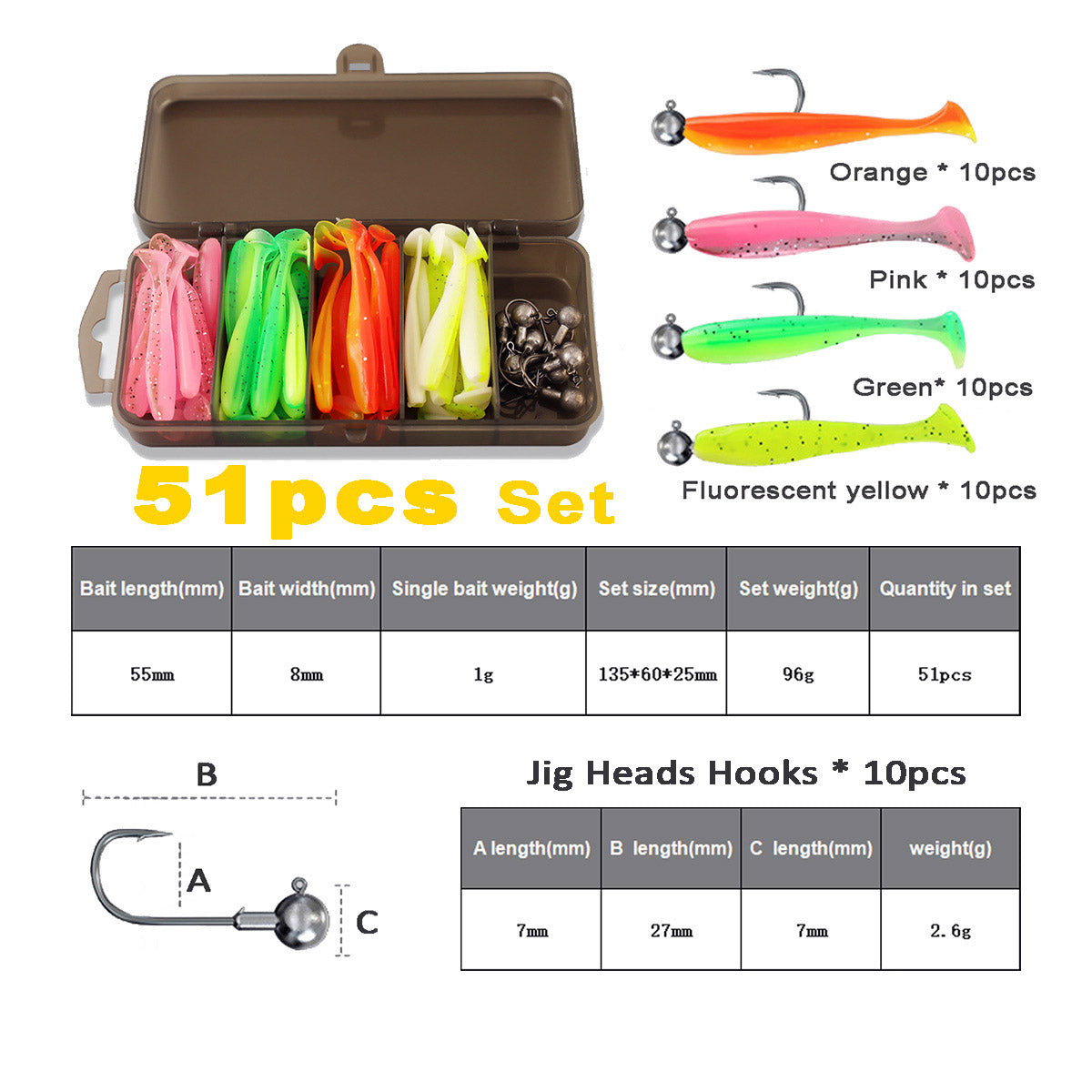 Soft Fishing Lures Plastic Paddle Tail Swim Baits Kit 2.16"/2.75"/3.54"/4.72" for Bass Trout Walleye 10 Mixed Colors