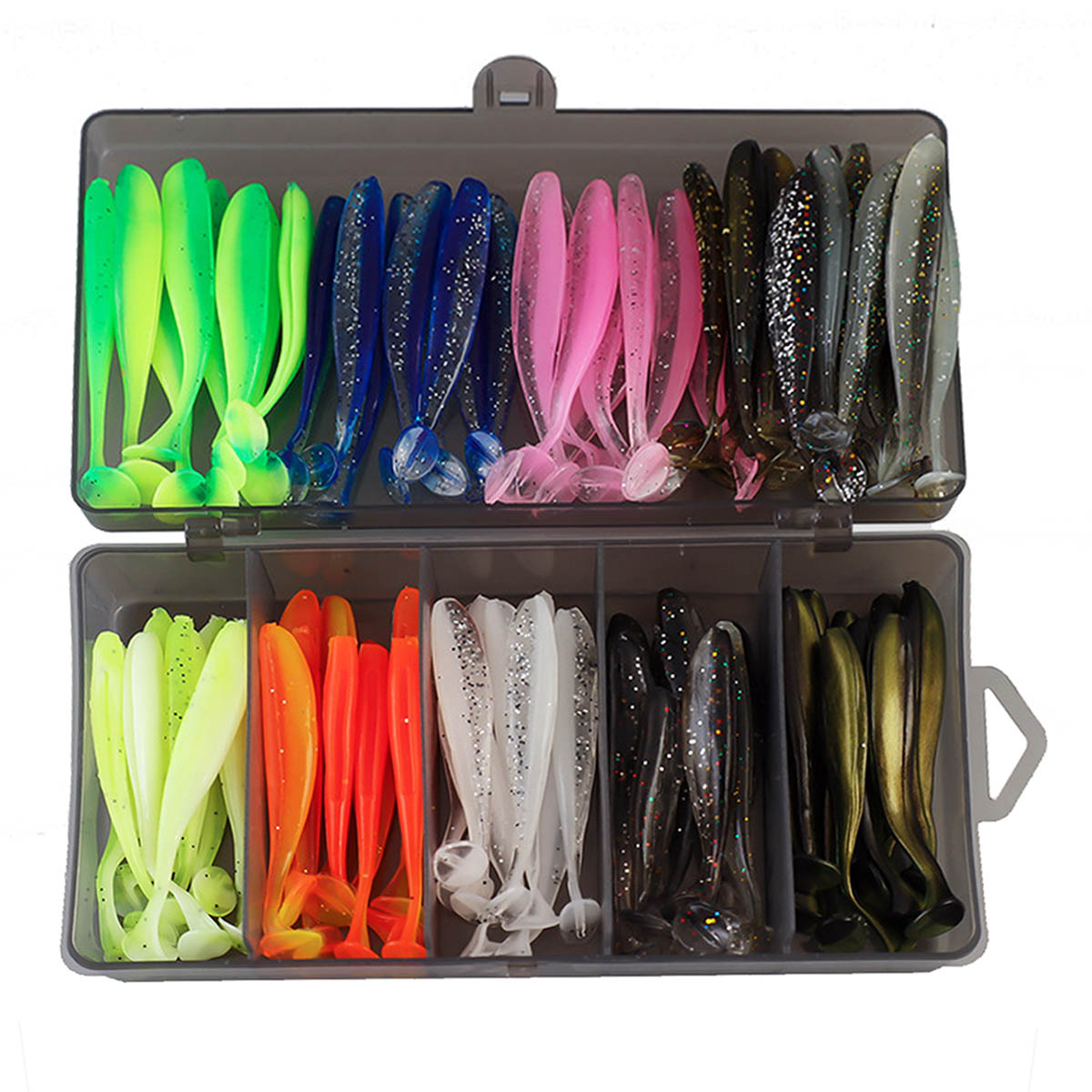 Soft Fishing Lures Plastic Paddle Tail Swim Baits Kit 2.16"/2.75"/3.54"/4.72" for Bass Trout Walleye 10 Mixed Colors