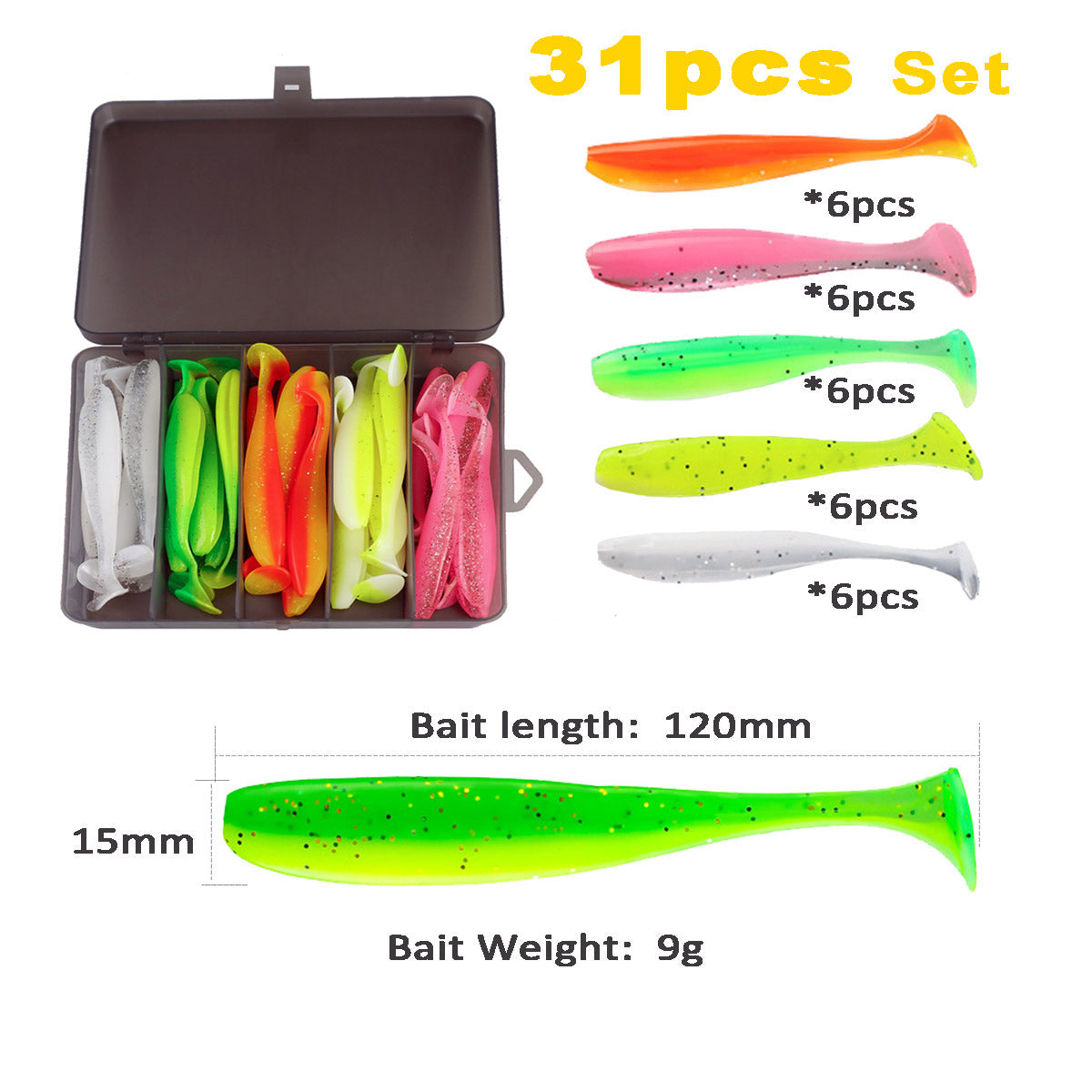 Soft Fishing Lures Plastic Paddle Tail Swim Baits Kit 2.16"/2.75"/3.54"/4.72" for Bass Trout Walleye 10 Mixed Colors