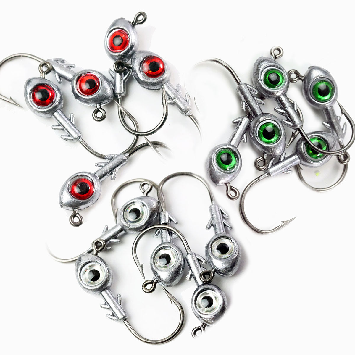 20pcs Realistic 3D Eyes Fishing Jig Head Hooks Soft Fishing Lures 1/2oz 3/8oz 1/4oz 3/16oz