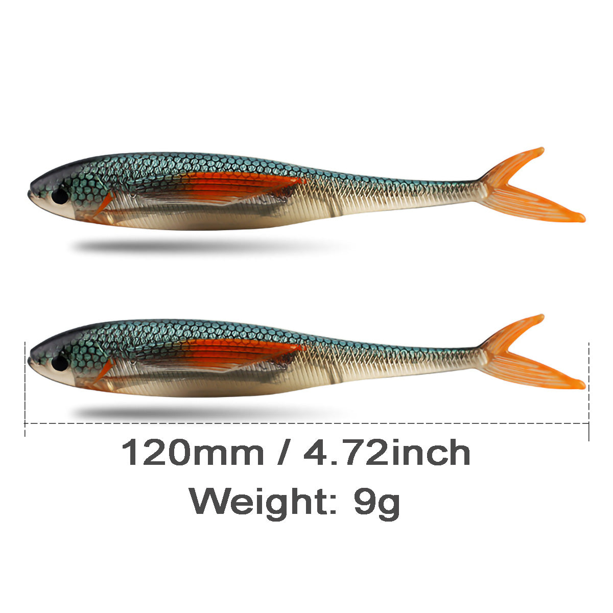 2pcs Plastic Soft Fishing Lure Lifelike Forked Tail Minnow 4.72" 0.31oz for Saltwater and Freshwater Bass Crappie Walleye or Trout Lures