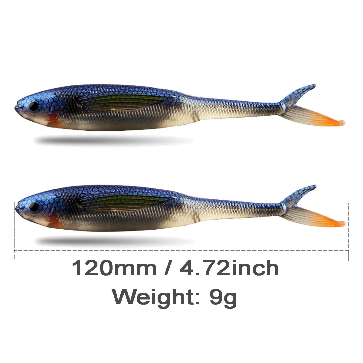 2pcs Plastic Soft Fishing Lure Lifelike Forked Tail Minnow 4.72" 0.31oz for Saltwater and Freshwater Bass Crappie Walleye or Trout Lures