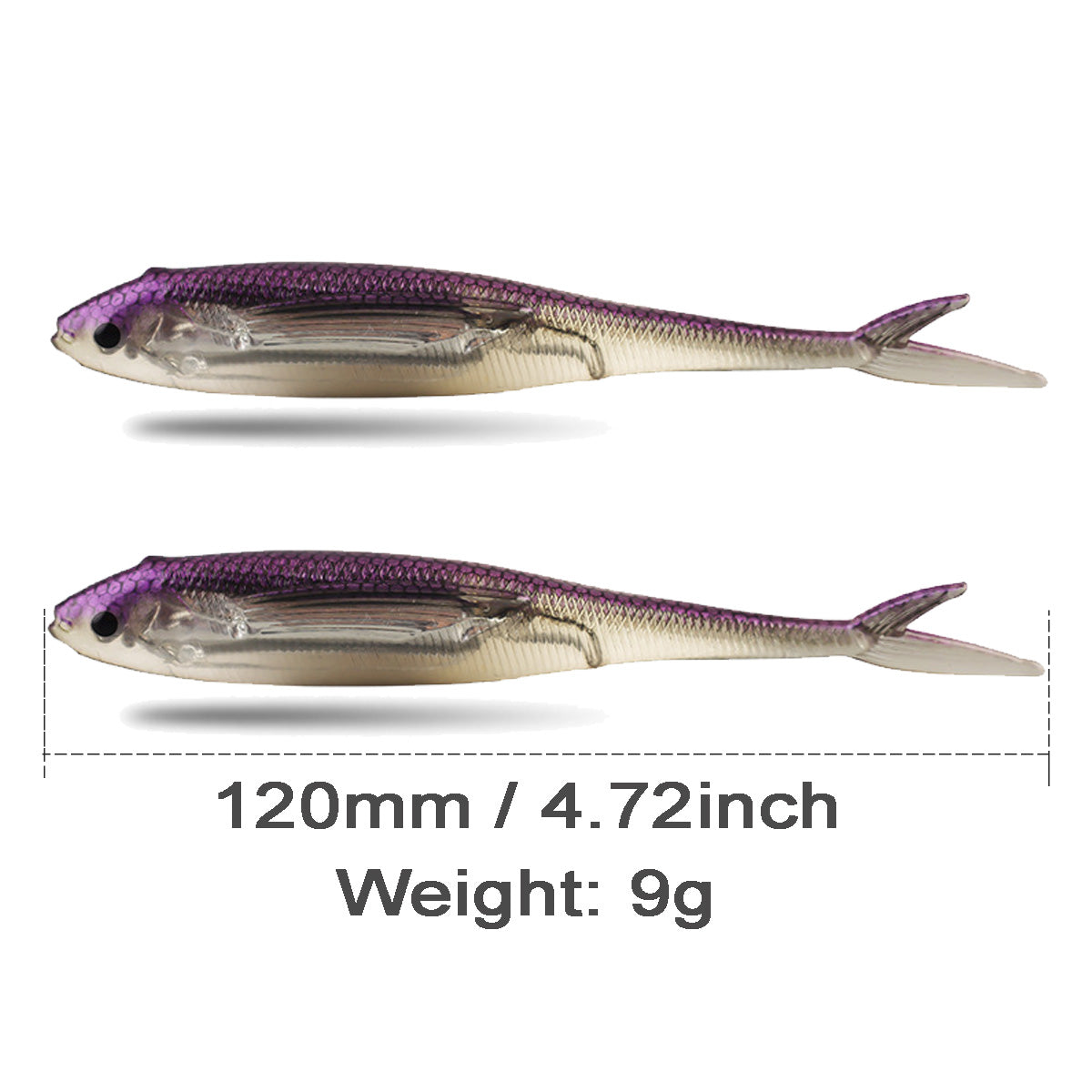 2pcs Plastic Soft Fishing Lure Lifelike Forked Tail Minnow 4.72" 0.31oz for Saltwater and Freshwater Bass Crappie Walleye or Trout Lures