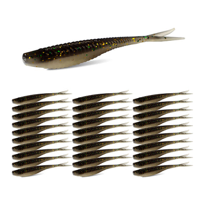 30pcs Fishing Soft Lures Plastic Threaded Split Tail Lure Set 5 Colors Available 2.56"/2.95"