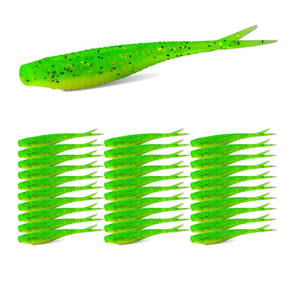 30pcs Fishing Soft Lures Plastic Threaded Split Tail Lure Set 5 Colors Available 2.56"/2.95"