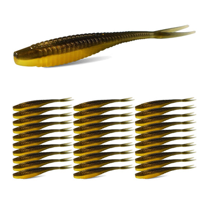 30pcs Fishing Soft Lures Plastic Threaded Split Tail Lure Set 5 Colors Available 2.56"/2.95"