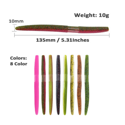 Soft Plastic Worm Stick Baits for Bass 5.3" 8 Colors 20/50pcs Set