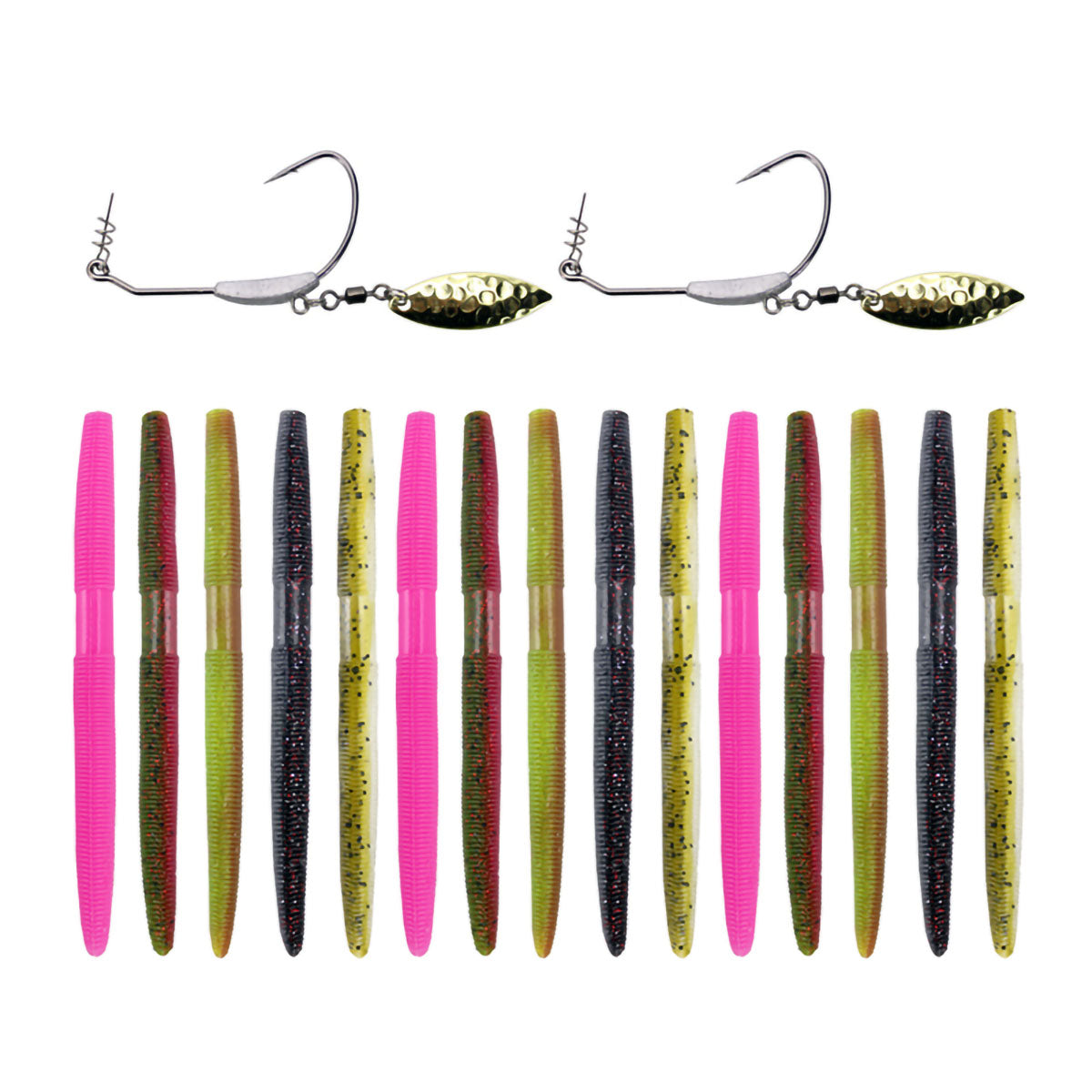 17pcs 5.3" Wacky Worms Soft Plastic Worm Stick Baits Set for Bass