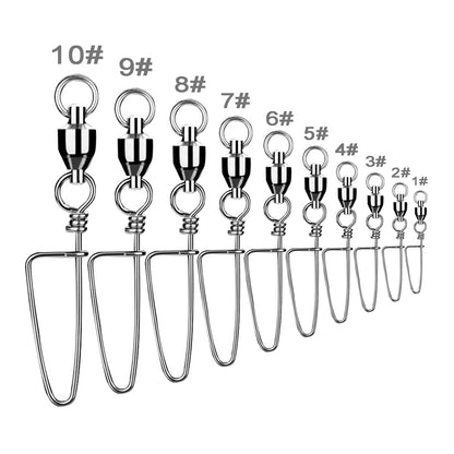Fishing Snap Swivels Ball Bearing Coastlock Snap High Strength Stainless Steel Corrosion Resistant 11 Sizes 25/50pcs Bag