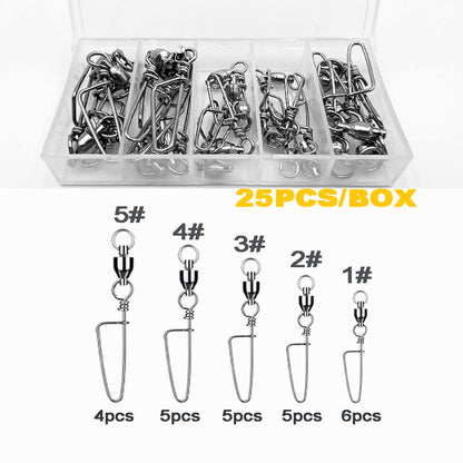 25pcs Fishing Snap Swivels 1-5# Set Ball Bearing Coastlock Snap High Strength Stainless Steel Corrosion Resistant