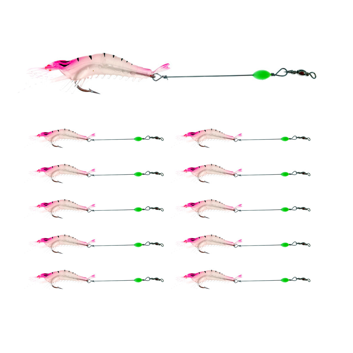 10pcs Fishing Lures Shrimp Baits Set 3.54" 1/4oz Premium Soft Shrimp Fishing Tackle with Luminous Sharp Hooks