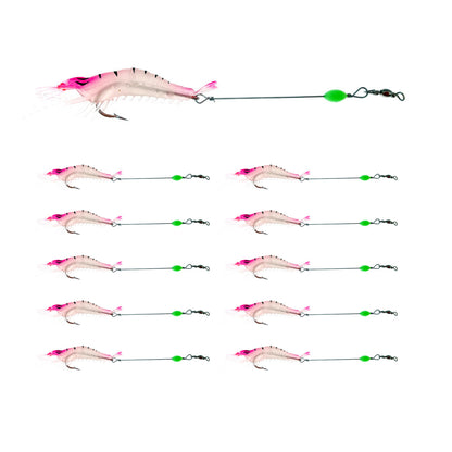 10pcs Fishing Lures Shrimp Baits Set 3.54" 1/4oz Premium Soft Shrimp Fishing Tackle with Luminous Sharp Hooks