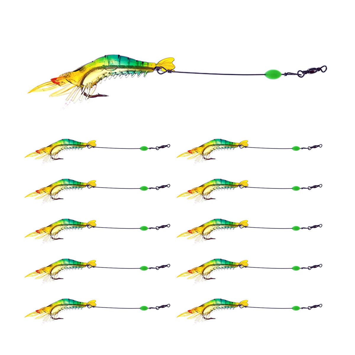 10pcs Fishing Lures Shrimp Baits Set 3.54" 1/4oz Premium Soft Shrimp Fishing Tackle with Luminous Sharp Hooks