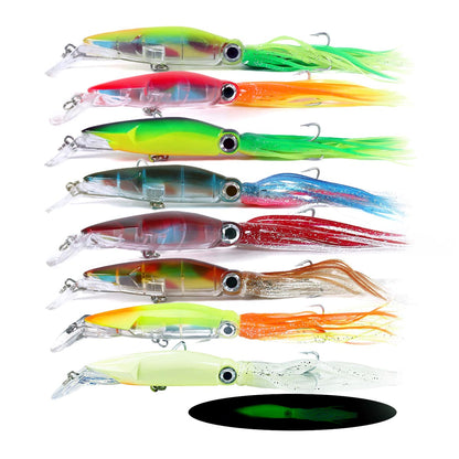 2pcs Large Simulation Squid Fishing Lures Bait Set 5.5" 1.41oz 8Colos 3D Holographic Eyes Built-in Multicolored Lead Blocks 2 Sharp Treble Hooks