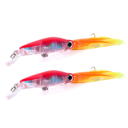 2pcs Large Simulation Squid Fishing Lures Bait Set 5.5" 1.41oz 8Colos 3D Holographic Eyes Built-in Multicolored Lead Blocks 2 Sharp Treble Hooks