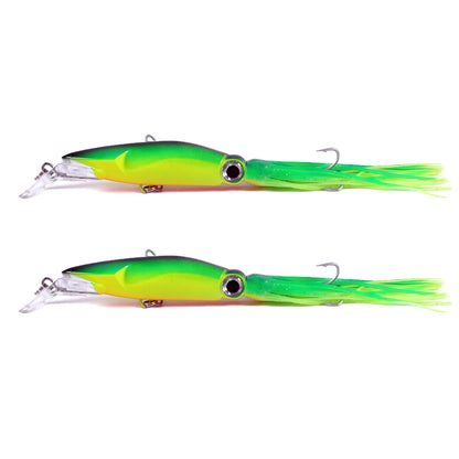 2pcs Large Simulation Squid Fishing Lures Bait Set 5.5" 1.41oz 8Colos 3D Holographic Eyes Built-in Multicolored Lead Blocks 2 Sharp Treble Hooks