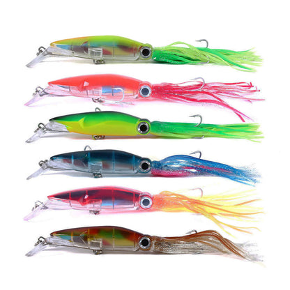 2pcs Large Simulation Squid Fishing Lures Bait Set 5.5" 1.41oz 8Colos 3D Holographic Eyes Built-in Multicolored Lead Blocks 2 Sharp Treble Hooks