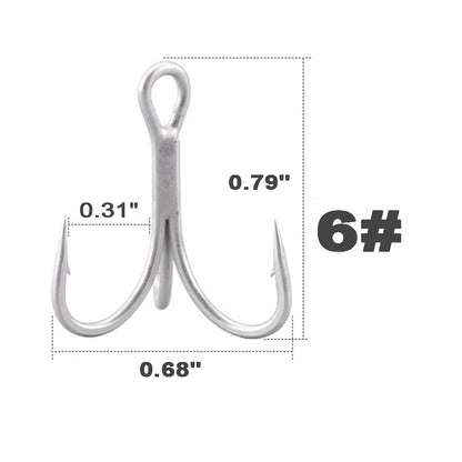 50pcs Fishing Treble Hooks with 50pcs Split Rings Set 4-14# 6sizes High Carbon Steel Hooks 3X Strong Sharp Round Bend