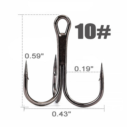 100pcs Fishing Treble Hooks Set 12sizes High Carbon Steel Hooks Round Bend