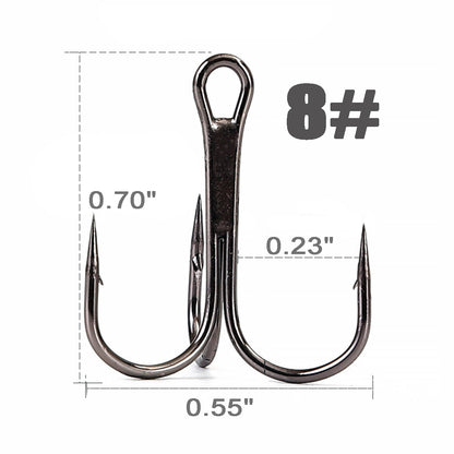 100pcs Fishing Treble Hooks Set 12sizes High Carbon Steel Hooks Round Bend