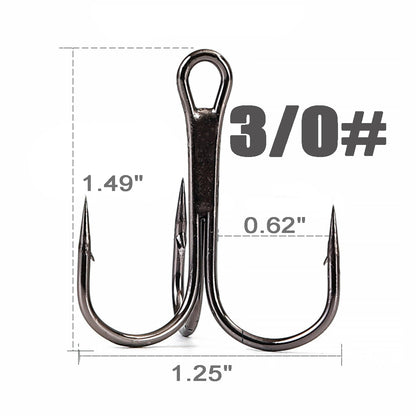 100pcs Fishing Treble Hooks Set 12sizes High Carbon Steel Hooks Round Bend