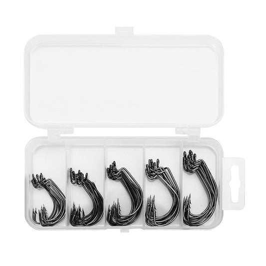 50pcs Fishing Hooks High Carbon Steel Worm Soft Bait Jig Fish Hooks with Plastic Box