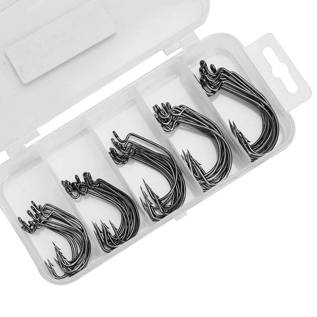 50pcs Fishing Hooks High Carbon Steel Worm Soft Bait Jig Fish Hooks with Plastic Box