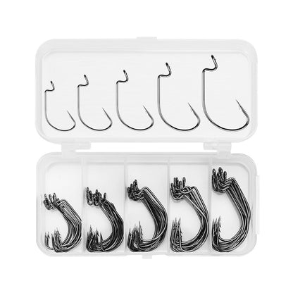 50pcs Fishing Hooks High Carbon Steel Worm Soft Bait Jig Fish Hooks with Plastic Box