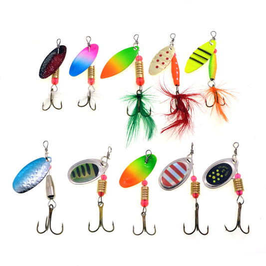 10pcs Fishing Spinner Baits Set Hard Metal 0.12-0.18oz Mixed Sizes 2.4" Bass Trout Salmon