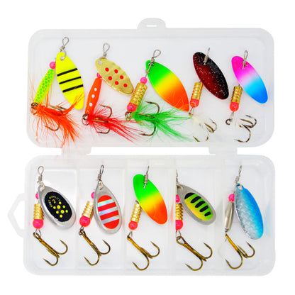 10pcs Fishing Spinner Baits Set Hard Metal 0.12-0.18oz Mixed Sizes 2.4" Bass Trout Salmon