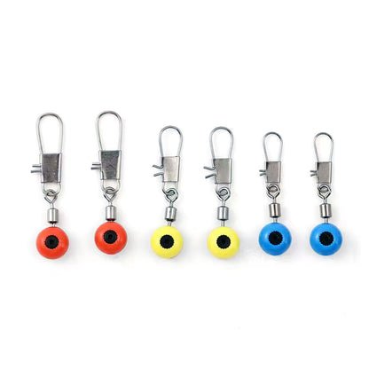 100pcs Fishing Line Sinker Slides High Strength Stainless Steel Fishing Float Connector Rolling Swivels with Interlock Snaps Red/Yellow/Blue