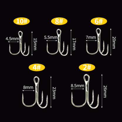 50pcs Fishing Treble Hooks Kit High Carbon Steel Hooks Strong Sharp for Lures Baits Saltwater Freshwater Fishing Size 2# 4# 6# 8# 10#