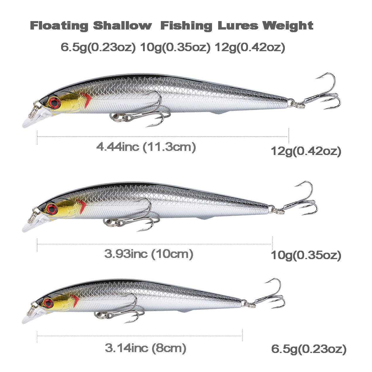 6pcs Minnow Floating Shallow/Deep Divering Fishing Lures Bait Set 3.14"/3.93"/4.44" with Treble Hook for Bass Trout Walleye Redfish