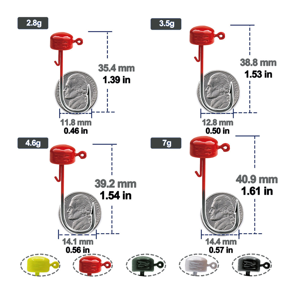 25pcs Ned Rig Mushroom Jig Heads Hook Set 1/10 1/8 1/6 1/4oz 5Colors for Bass Fishing with Soft Lures