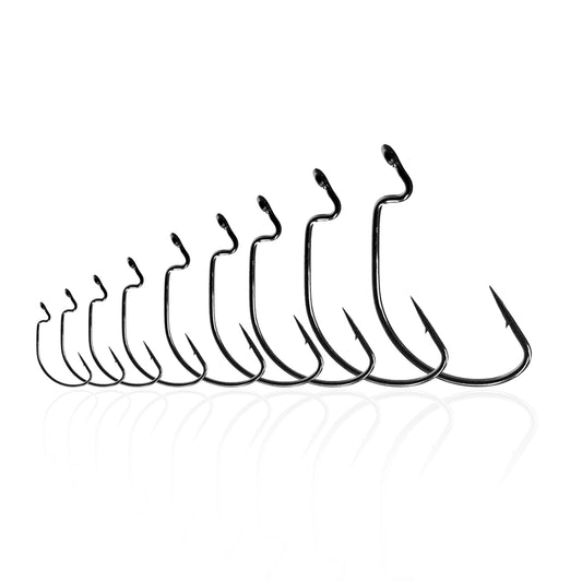 20pcs Offset Shank Worm Hooks EWG Wide Gap High Carbon Steel 6# 4# 2# 1# 1/0# 2/0# 3/0# 4/0# 5/0#